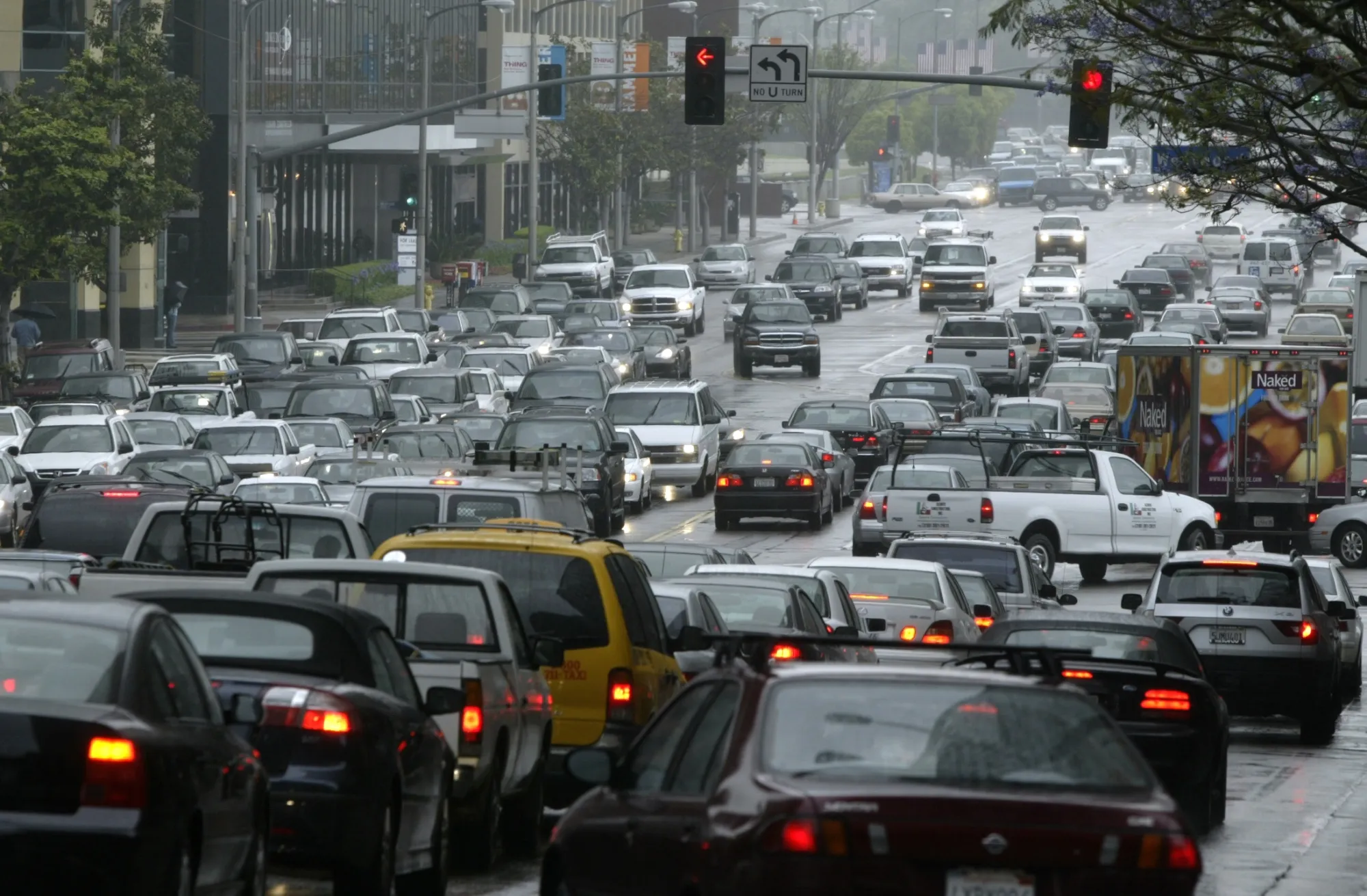 cars backed up on street